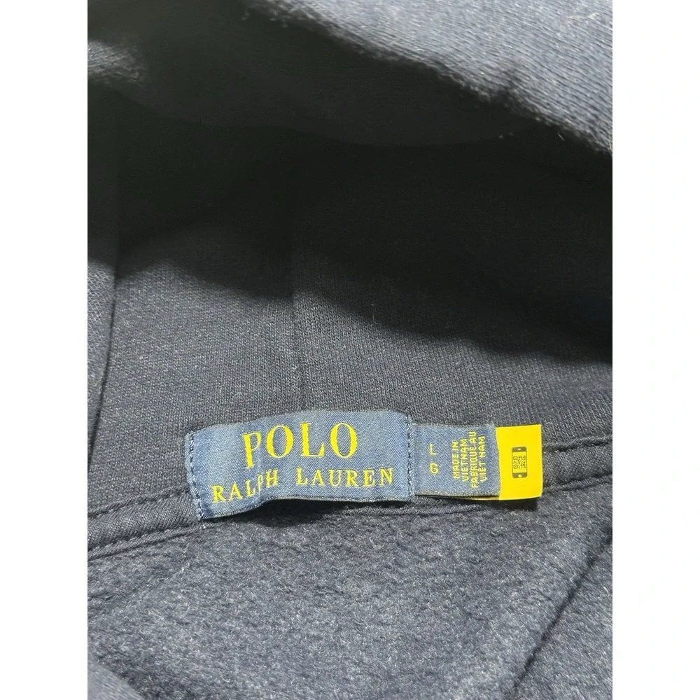 POLO RALPH LAUREN Men's Navy‎ Fleece Sweatshirt Hoodie Plaid Logo Sz L